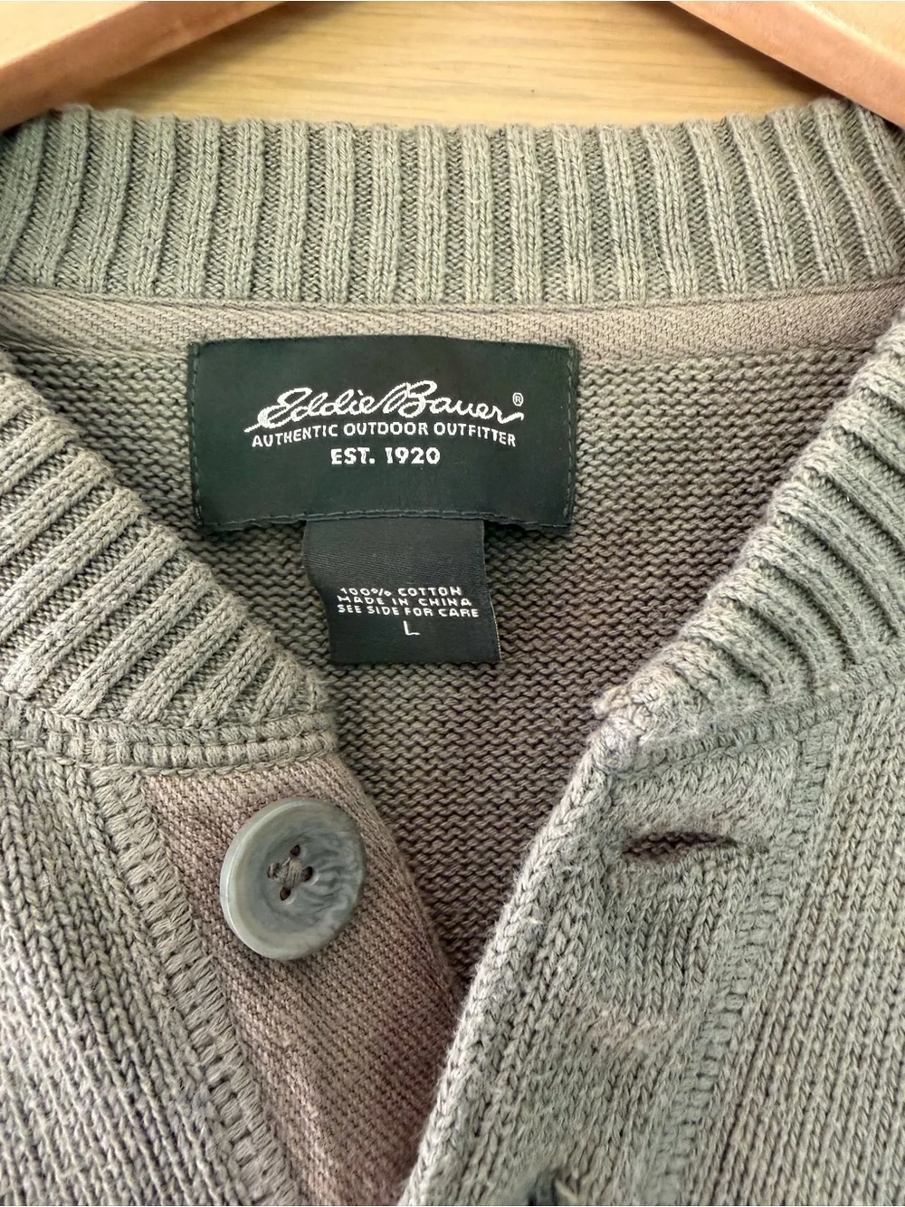 Eddie Bauer Men's Sage Button-Neck Crew Sweater Cotton / Spring '09